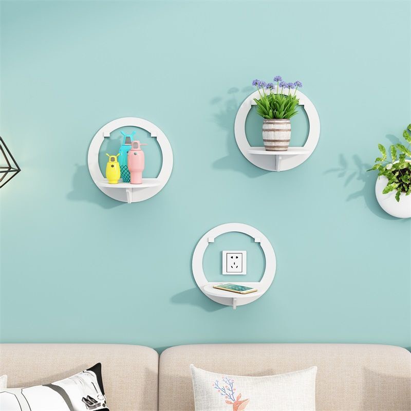 Kệ Treo Tường Trang Trí Đa Năng Hình Tròn Bằng Ván Gỗ Smartboard Màu Trắng Không Cần Khoan Tường