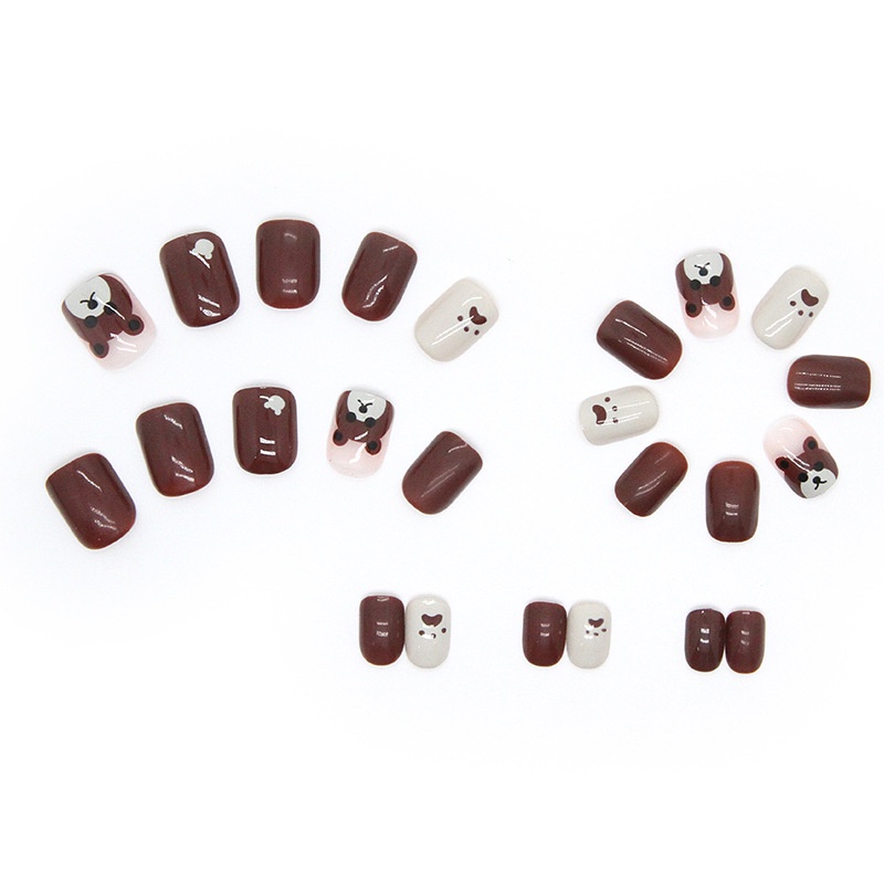 Hộp 24 Móng Tay Giả Hình Gấu Nâu Dễ Thương R634