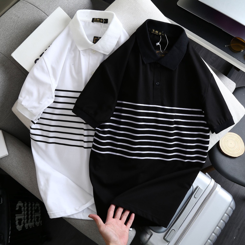 Áo thun Polo Nam nữ chất thun cá sấu Sọc Ngang style Hàn quốc phong cách Ulzzang