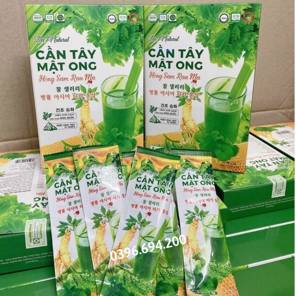 [Chính Hãng] Hộp Bột cần tây mật ong hồng sâm rau má - Hỗ trợ Giảm Cân, Da Sáng Dáng Xinh, thanh lọc cơ thể - Hộp 15 gói