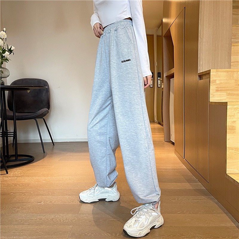 Quần jogger nữ dài ,quần ống rộng cạp chun bo gấu chất thun siêu dày đẹp in chữ