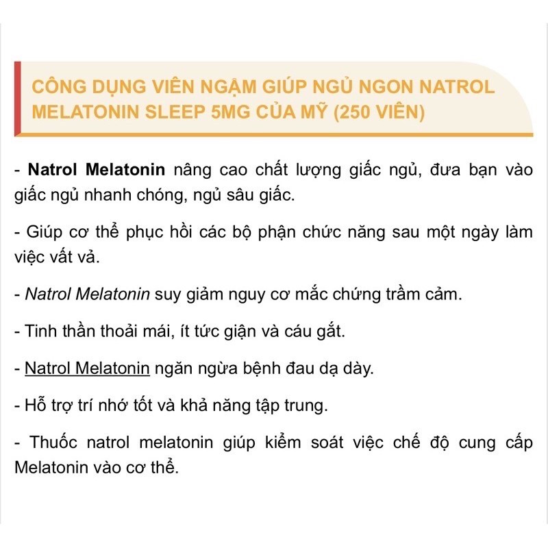 Viên Ngậm Ngủ Ngon Natrol Melatonin Sleep 5mg (250 viên) - Hàng Mỹ