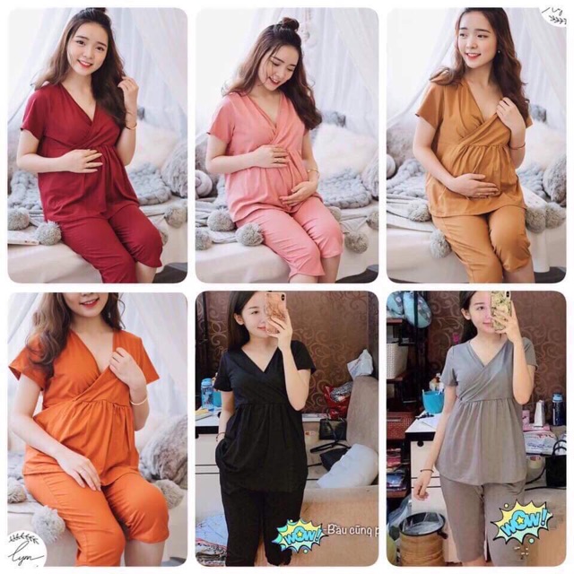 Bộ bầu ngố và cho con bú VC 100% coton co dãn mát mịn