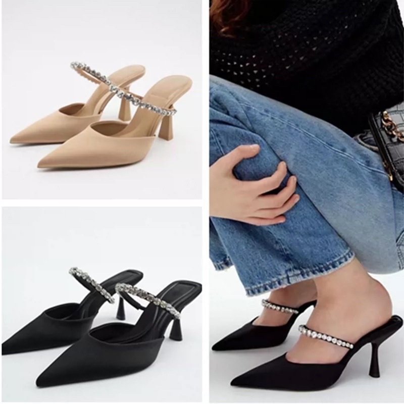 Order 🌼 ZR guốc mũi nhọn đá đen và nude