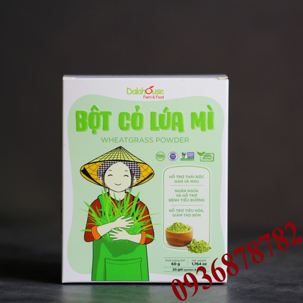 Combo Bột cỏ lúa mì, Bột cần tây sấy lạnh nguyên chất Dalahouse (Hộp 20 gói x 3g) - Bột rau củ sấy lạnh