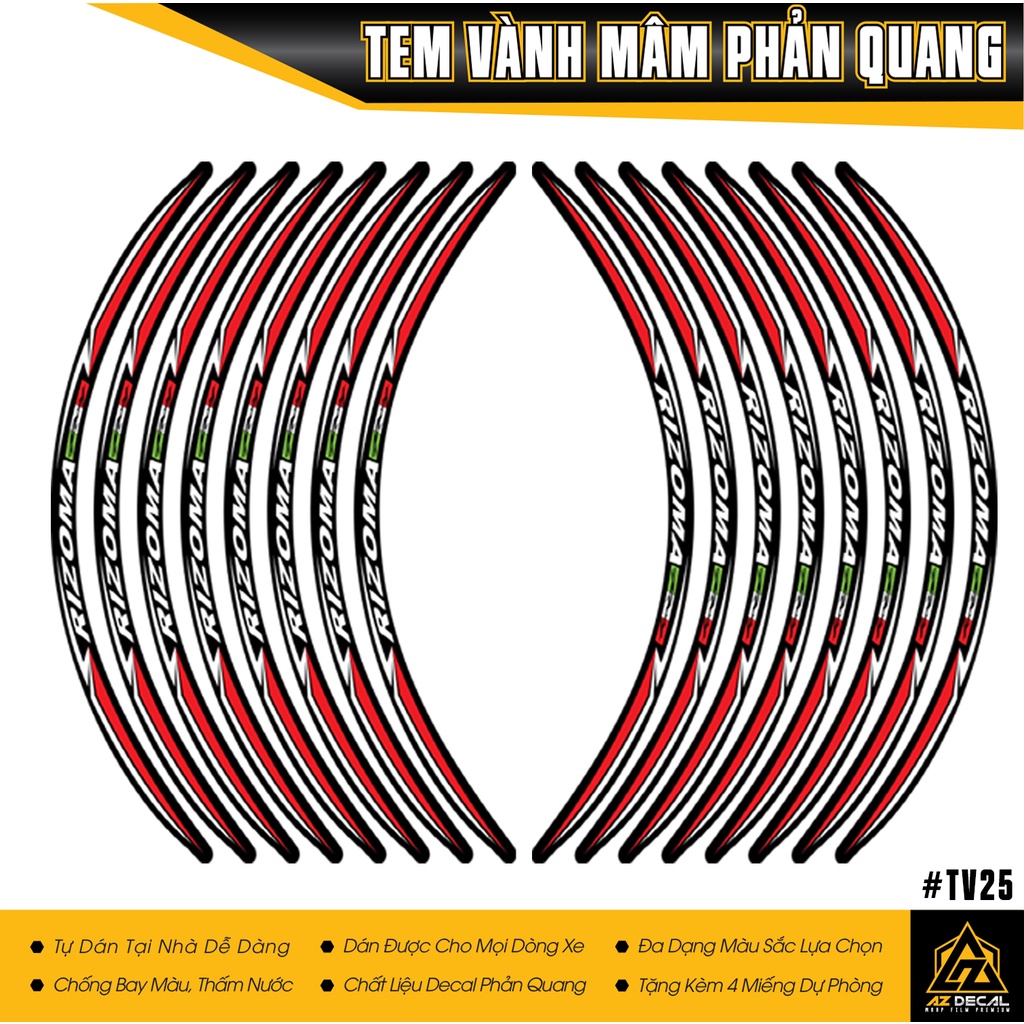 Tem Dán Vành / Mâm Phản Quang Rizoma | TV25 | Decal Dán Xe Máy, Xe Điện, Xe Thể Thao Chống Thấm Nước, Chống Bay Màu