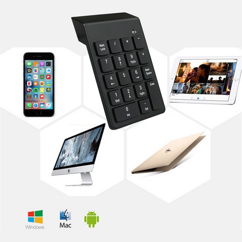 Bàn phím số rời không dây và Bluetooth 5.0 USB 2.4G 18 Phím Mini Numeric Keypad  Kết Nối Không Dây cho laptop/notebook/máy tính bảng