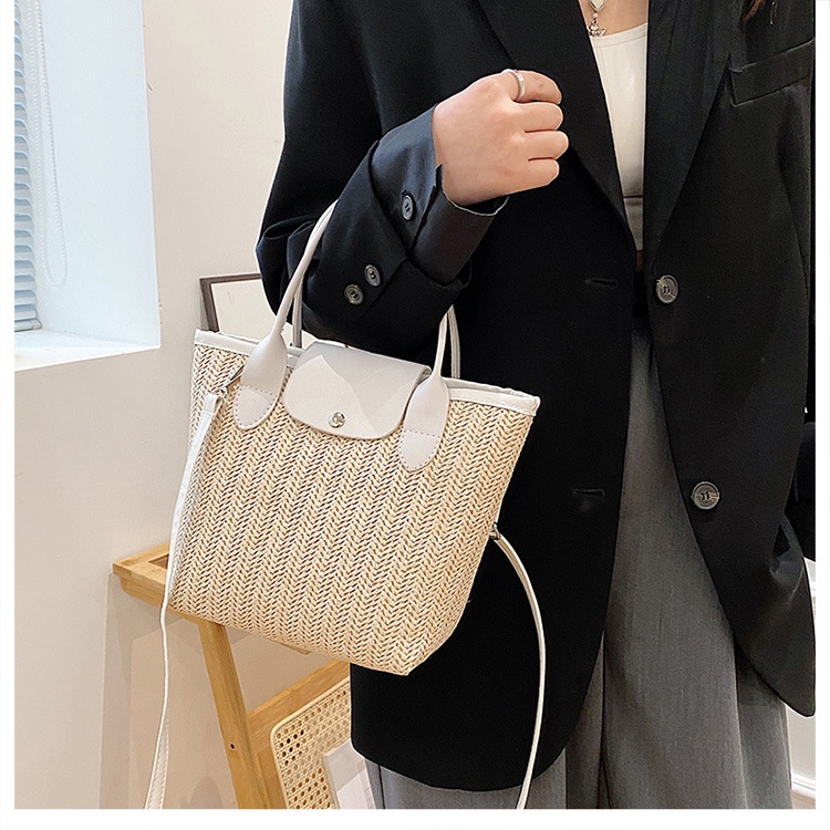 Túi xách JASMIN NOIR đan rơm dáng vuông cỡ lớn kiểu retro sang trọng cho nữ