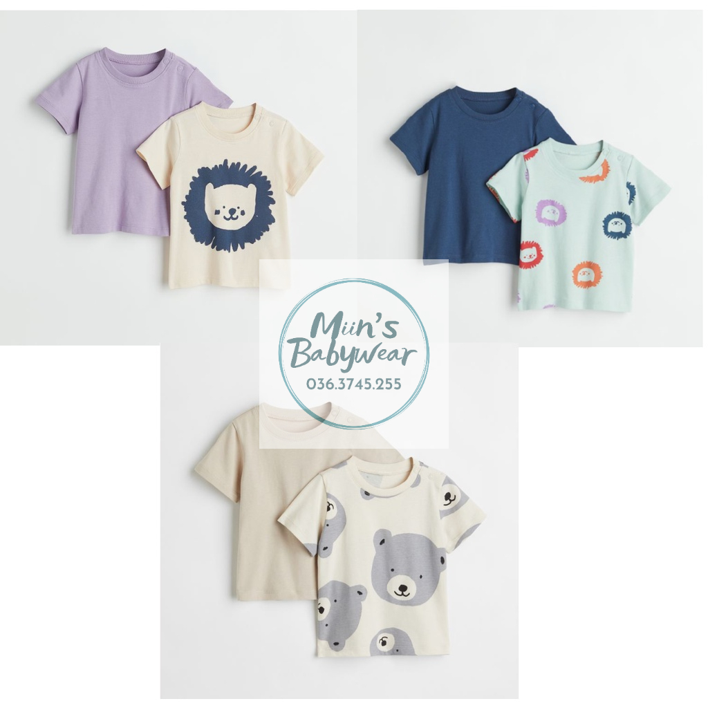 Set 2 áo phông cộc tay cotton hình cho bé HM Us