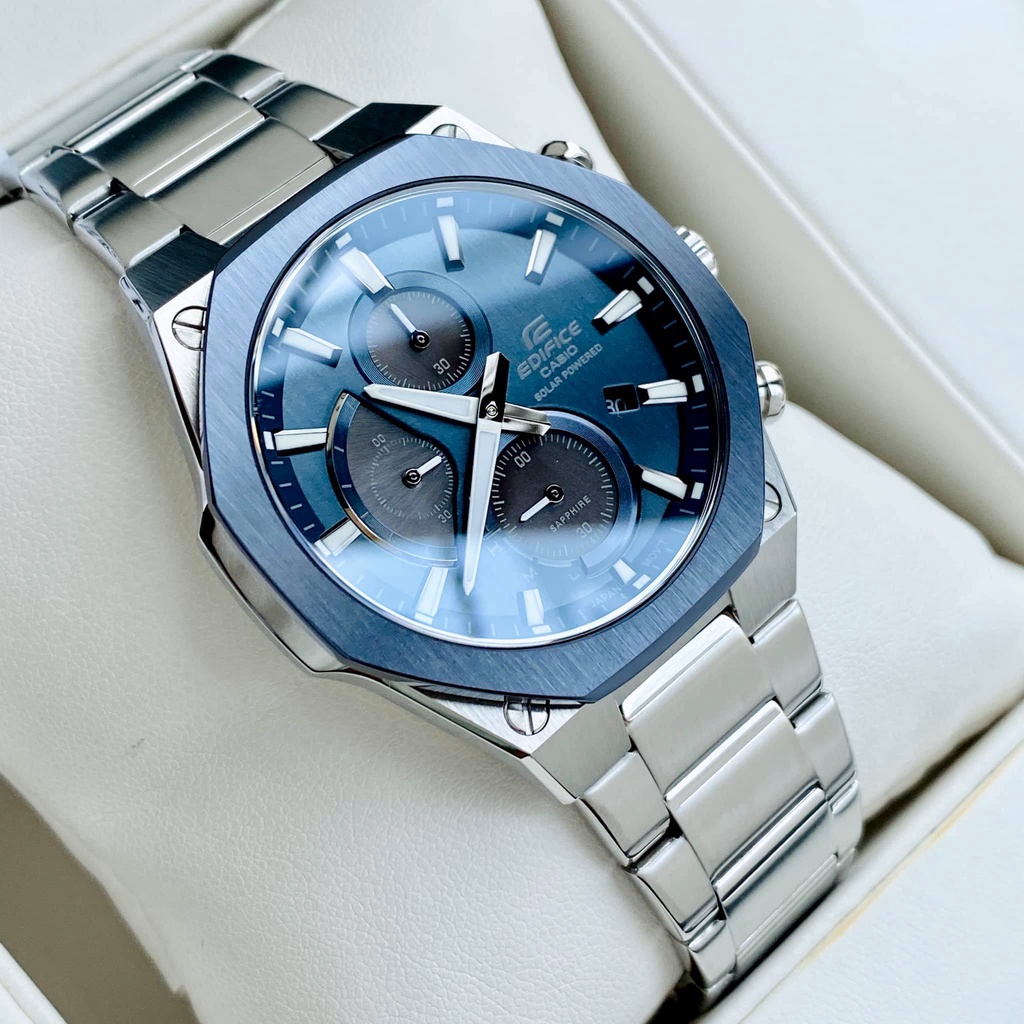 Đồng hồ nam chạy năng lượng mặt trời chính hãng Casio Edifice EFS S570DB-2A Dây thép mặt xanh Bảo hành 5 năm Hyma watch