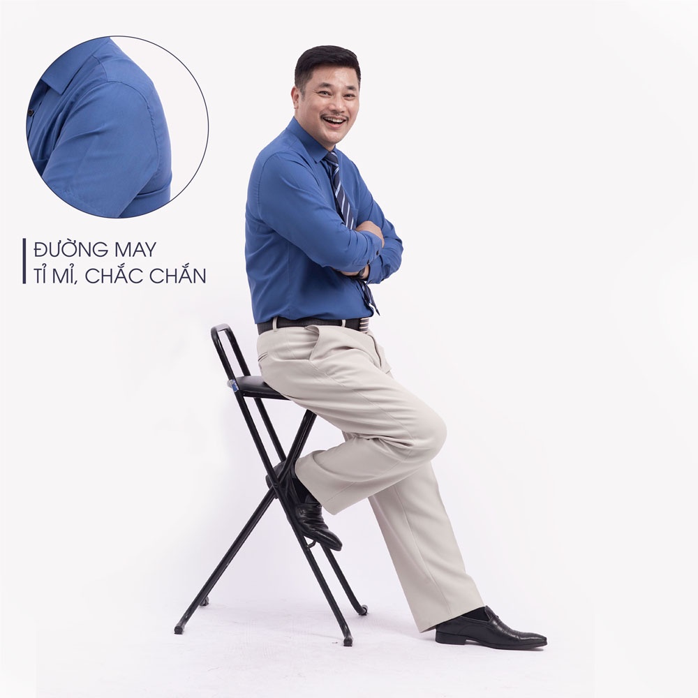 Áo Sơ Mi Nam Dài Tay Trung Niên ANCHI Classic Cotton Trơn Màu Xanh Than Cao Cấp