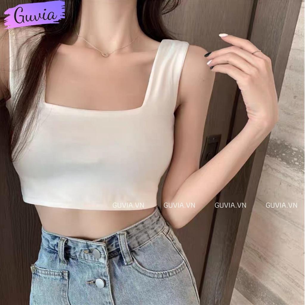 Áo Croptop Hai Dây Bản To Không Tay Sát Nách Cổ Vuông Ôm Body, Áo ba lỗ nữ Dây cổ U GUVIA CR17 | BigBuy360 - bigbuy360.vn