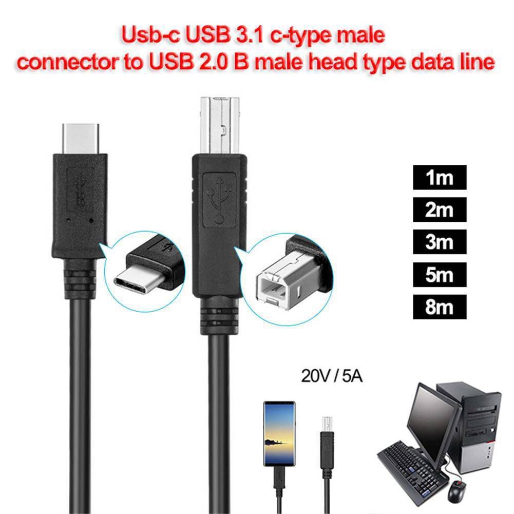 In Stock USB-C USB 3.1 Type C Male to USB2.0 USB B Male Data Cable 1m