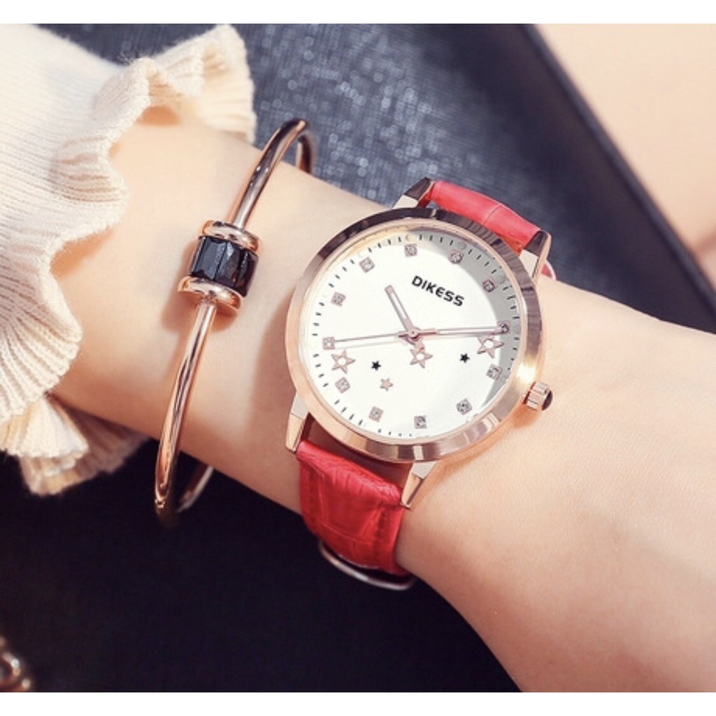 [Cực Shock] Đồng Hồ Nữ Dây Da Dikess Ngôi Sao Star 018 Thời Trang Cực Đẹp - Hazo