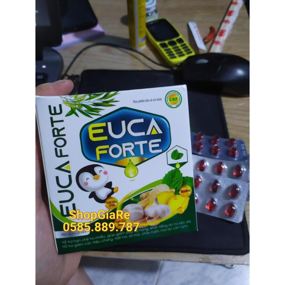 Euca Forte (100 viên) - Giảm ho, thông thoáng mủi họng, đau rát họng, khản tiếng, hắt hơi  sổ mũi, cảm lạnh