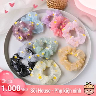 (Xả kho- 1 ngày) Dây buộc tóc,cột tóc Scrunchies hoa cúc chi hàng đẹp như hình Sồi House
