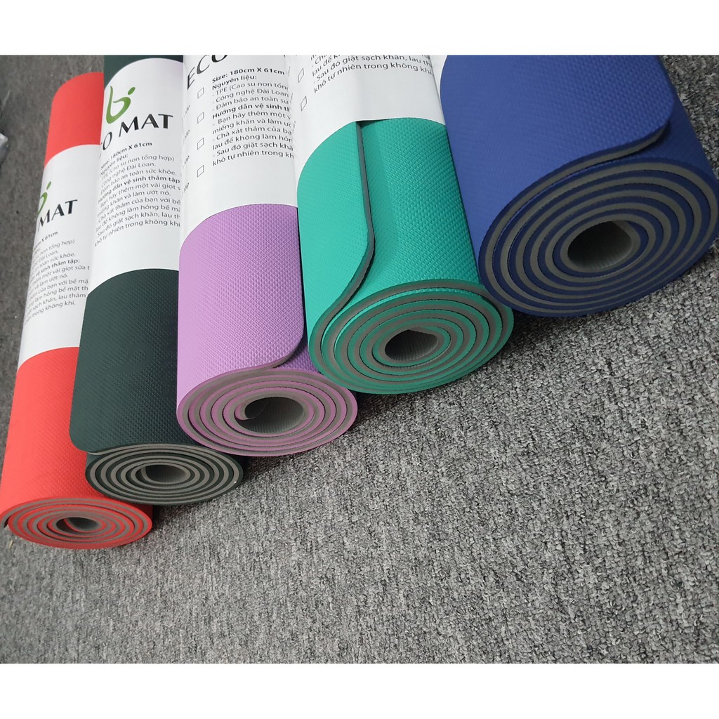 THẢM TẬP YOGA TPE CAO CẤP ECO CHỐNG TRƯỢT 8MM 2 MẶT, TẶNG TÚI THẢM  VÀ DÂY CỘT THẢM