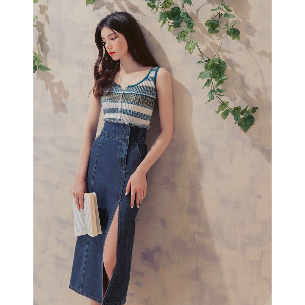 Chân váy jeans xẻ cao eo tua rua nữ Air Space 2010122008 | BigBuy360 - bigbuy360.vn