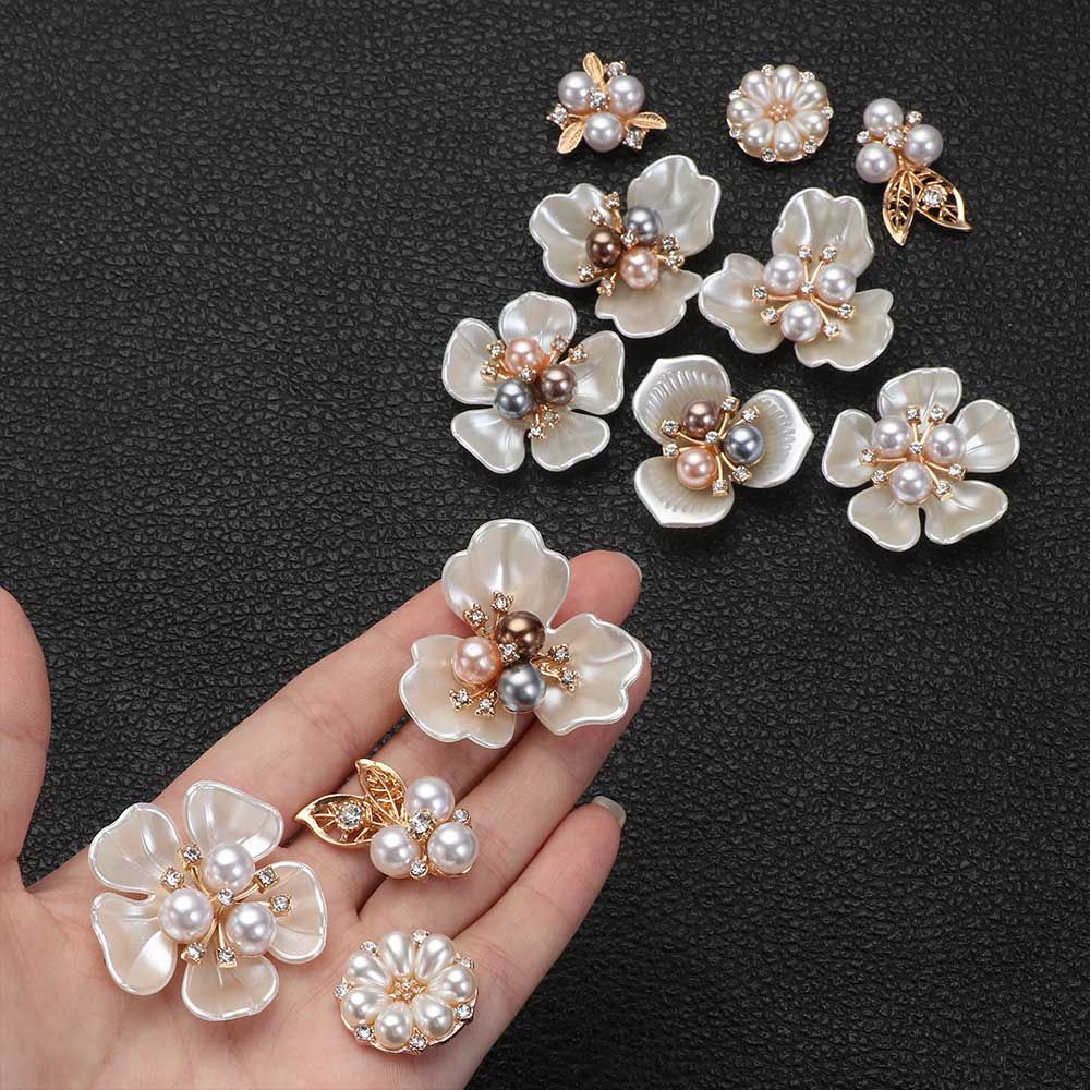 TARSUREVN 10Pcs   Flower Rhinestone Buttons Sparkling Crystal Hairpins Decoration Clothes Sewing Accessories