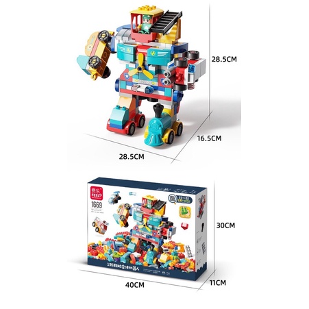 Xếp hình khối cỡ lớn robot hãng Feelo, xếp hình khối mẫu robot, súng đồ chơi cho bé