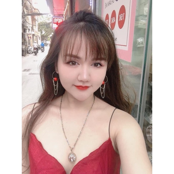 Khuyên tai chữ C tua rua đính ngọc màu đỏ cao cấp s925 đính đá nhẹ nhàng nữ tính 2022