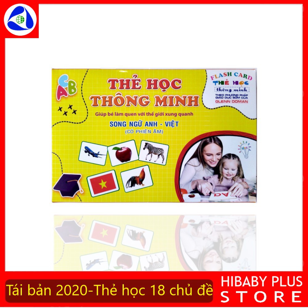 Bộ Thẻ Học Thông Minh cho bé 18 Chủ Đề thẻ học Glenn Doman loại to song ngữ Flashcard tiếng Anh (Hibaby+)