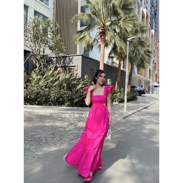 Đầm maxi cánh tiên cut eo nơ lưng siêu sang chảnh sẵn 4 màu kèm ảnh thật