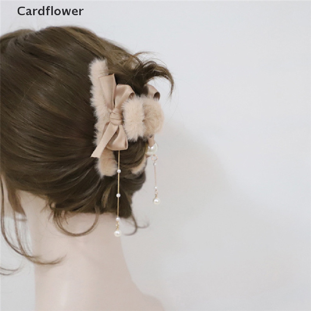 &lt; Cardflower &gt; Kẹp Tóc Càng Cua Dài Đính Ngọc Trai Lông Nhung Thời Trang Mới Cho Nữ