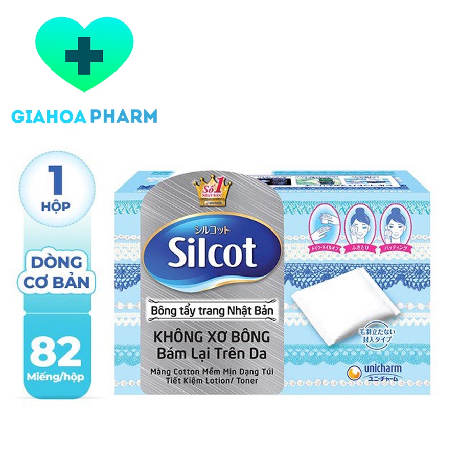 Bông tẩy trang Nhật Bản dạng túi Silcot dòng cơ bản - Hộp 82 miếng - Làm sạch trang điểm, loại bụi bẩn trên da, an toàn
