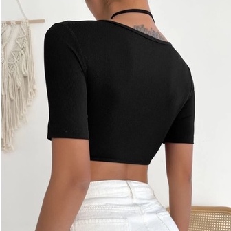 Áo croptop nữ HAGA áo ôm boby tay ngắn buộc eo - mút ngực BEMN47