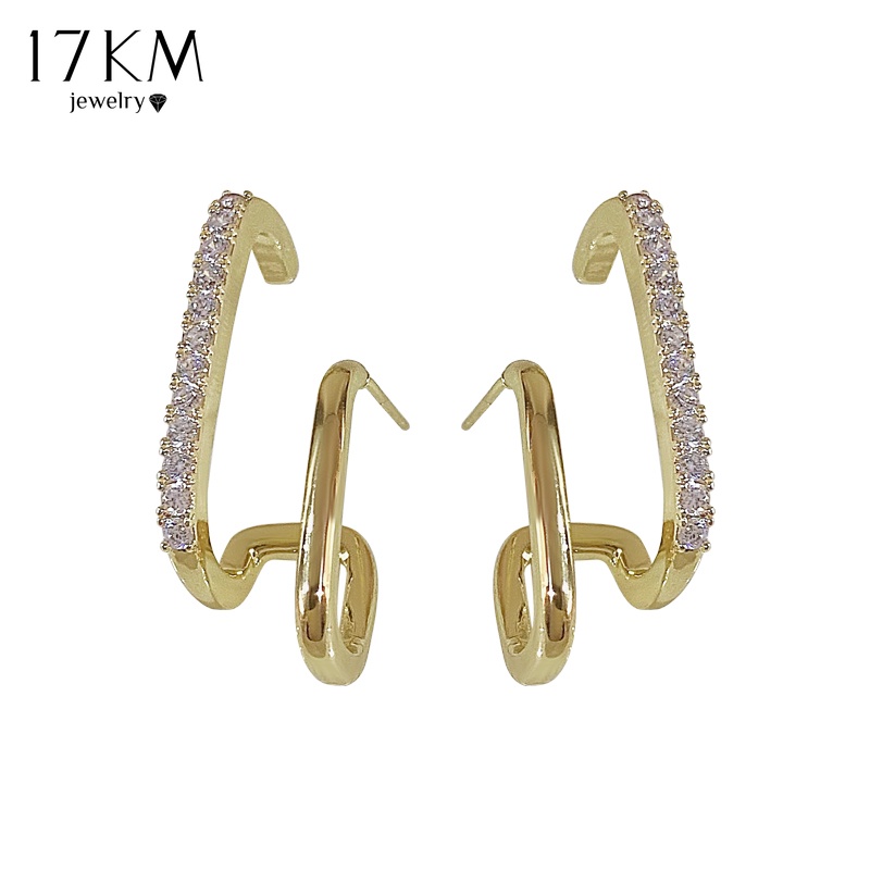 Khuyên tai 17KM mạ vàng đính đá đơn giản cho nữ