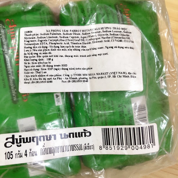XÀ PHÒNG TẮM PARROT CON VẸT THÁI LAN 105 GRAM