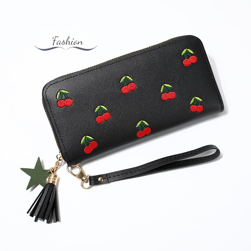 Women Wallets Lady Zipper Coin Purse Lovely Cherry Girls Short Tassel Wallet Burse Bags Woman Purses Cards Holder  @vn