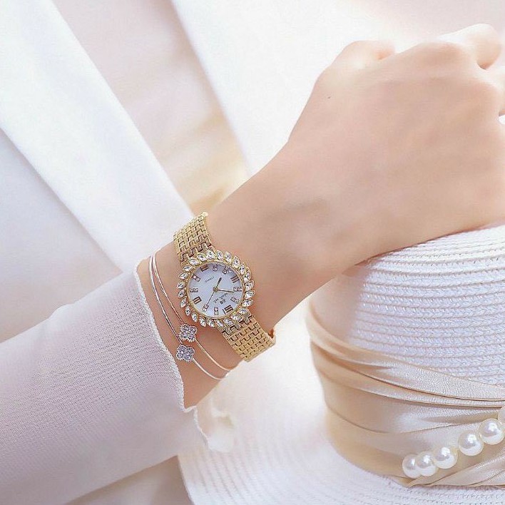 Đồng Hồ Nữ BS BEE SISTER 1550 Dây Kim Loại Mặt Bông Hoa Đính Đá Sang Trọng