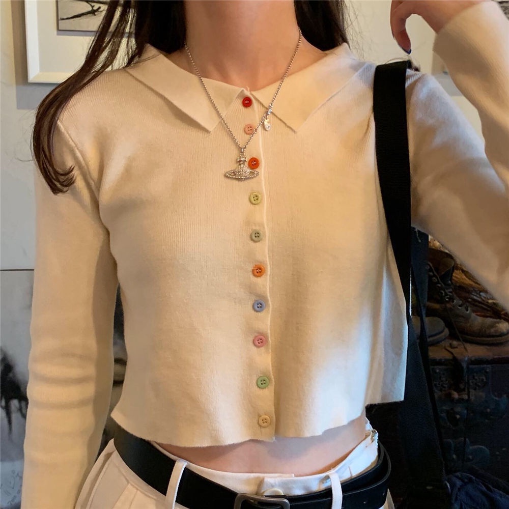 Áo cardigan dệt kim mỏng tay dài phối nút cài nhiều màu sắc phong cách Hàn Quốc thời trang dành cho nữ | BigBuy360 - bigbuy360.vn