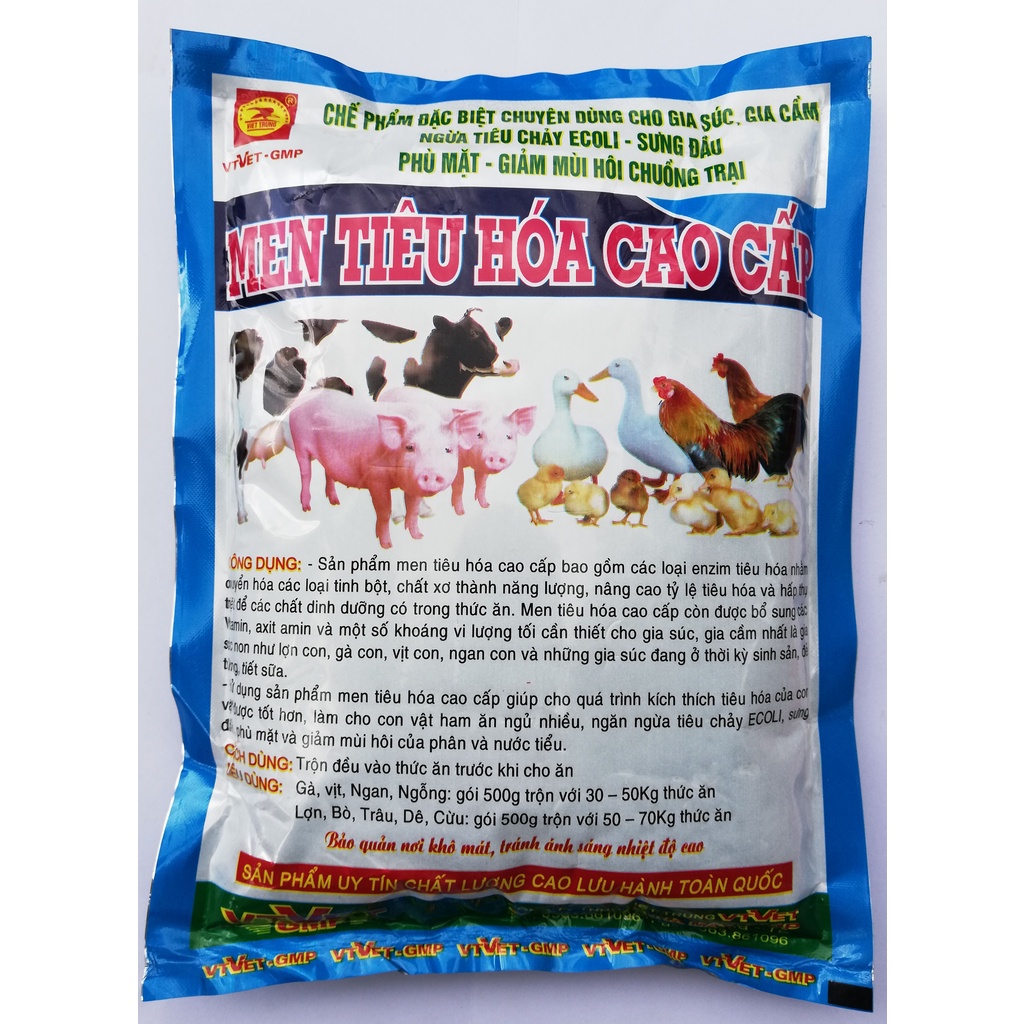 500g Men tiêu hóa cao cấp chuyên dùng cho gia súc, gia cầm, trâu, bò, dê, cừu, gà chọi, gà đá, chim cảnh