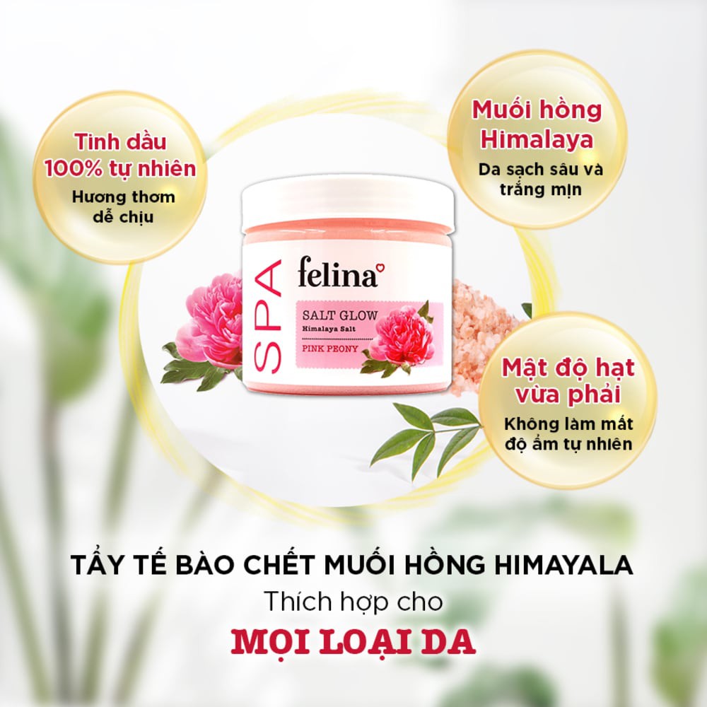 Muối Tắm Felina Salt Pink Peony Tẩy Tế Bào Da Chiết Xuất Mẫu Đơn 500g