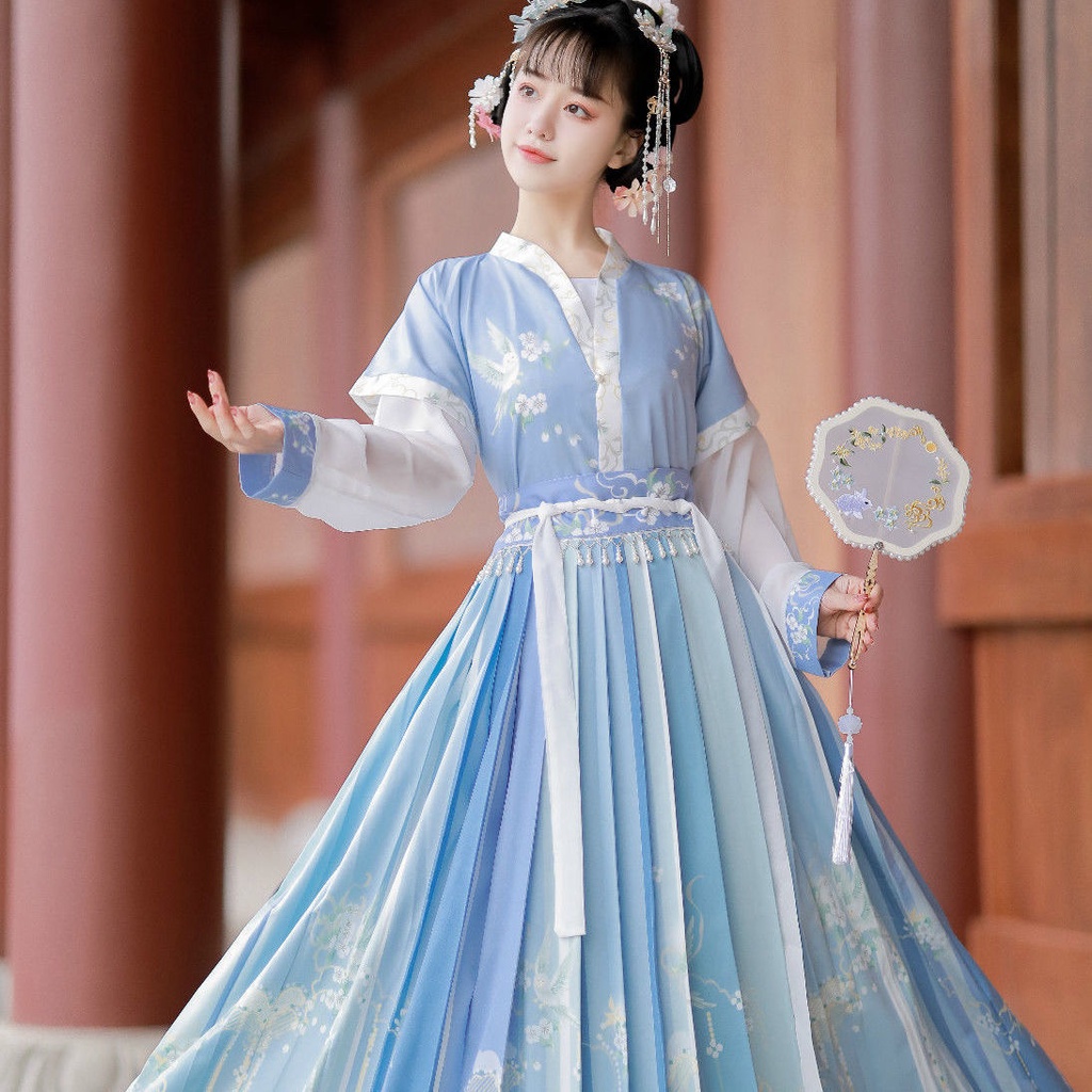 Hanfu nữ tang Scorpion Áo sơ mi EO XẾP LI cải thiện Hanfu mùa xuân và mùa hè hàng ngày