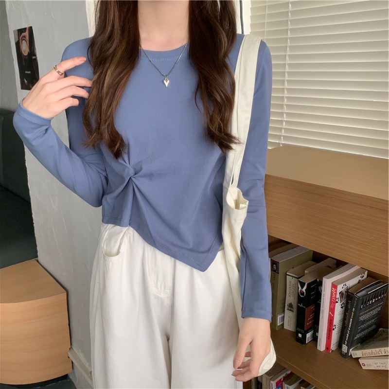 SUXI Áo Thun Dài Tay Dáng Rộng Màu Sắc Đơn Giản Phong Cách Hàn Quốc Cho Nữ