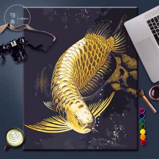Tranh tô màu theo số cá chép vàng phú quý size 40*50