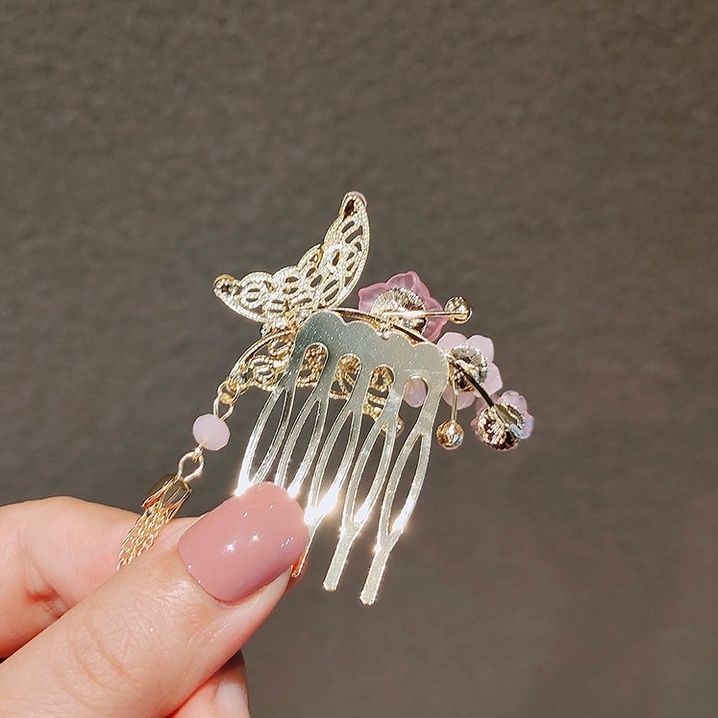 Trâm Cài Tóc Hình Bướm Đính Tua Rua Phong Cách Trung Hoa