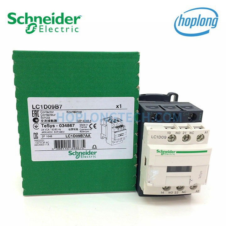 [CHÍNH HÃNG] LC1D09B7 Khởi động từ 3 pha Schneider - Contactor LC1D09B7 Schneider - 3P(3NO) - 9A - Coil 24VAC