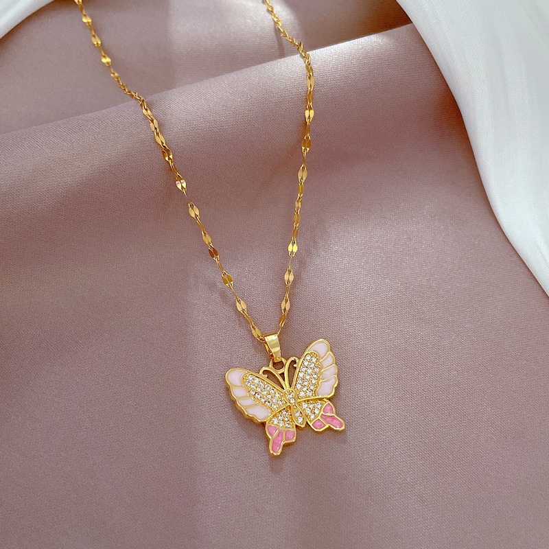 Vòng cổ Mạ Vàng 18K Mặt Hình Bướm Đính Đá Zircon Thời Trang Cho Búp Bê Barbie