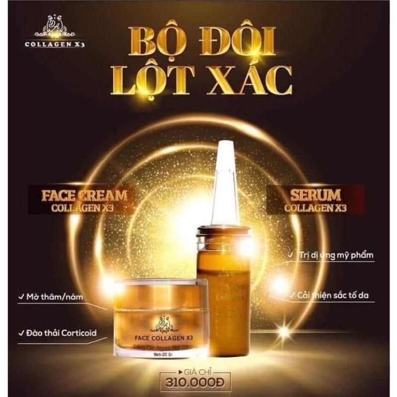 Combo Kem Face Collagen X3 + Serum Căng Bóng Colagen X3 chính hãng Mỹ Phẩm Đông Anh