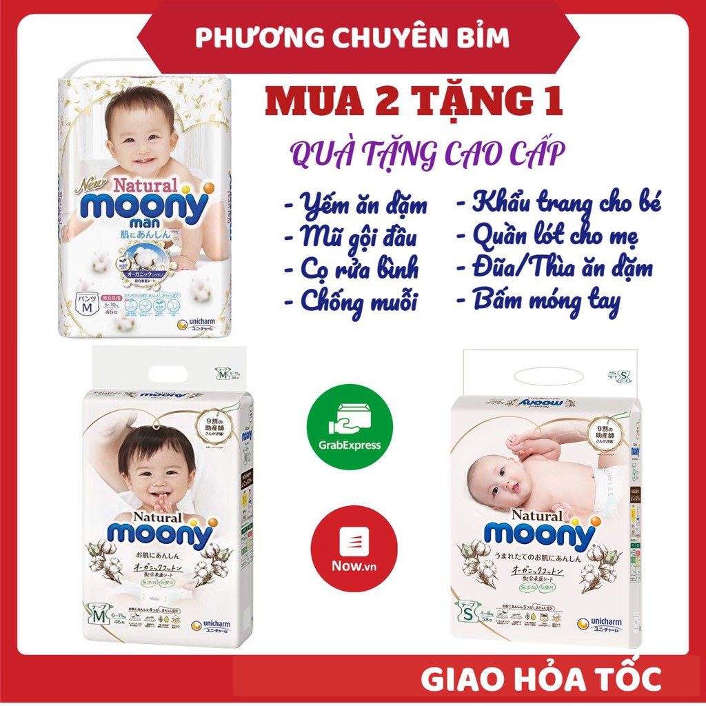 Bỉm Moony Natural FREESHIP Moony Natural Nội Địa Chính Hãng- Bỉm Moony Dán/Quần Đủ Size NB63/S58/M48/L36/XL32