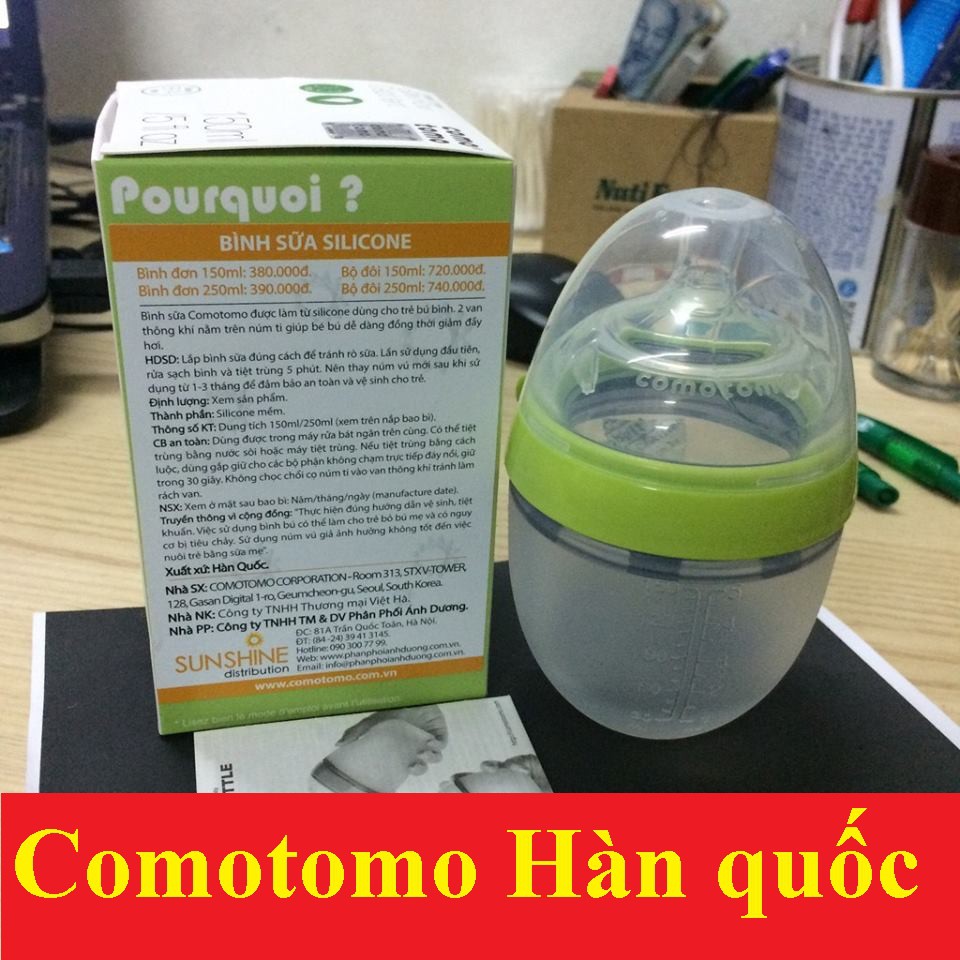 Bình sữa tập bú comotomo Baby Bottle silicon hàn quốc siêu mềm cao cấp 150ML/250ML kèm tay cầm cánh tiên dễ thương