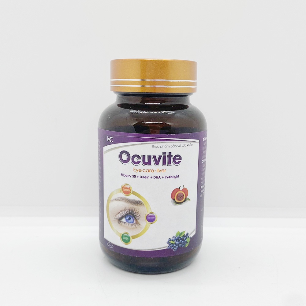 Viên uống sáng mắt Ocuvite cao việt quất, lutein, DHA, dầu gấc - 30 viên [Ocuvite Eye Care Liver Chai]