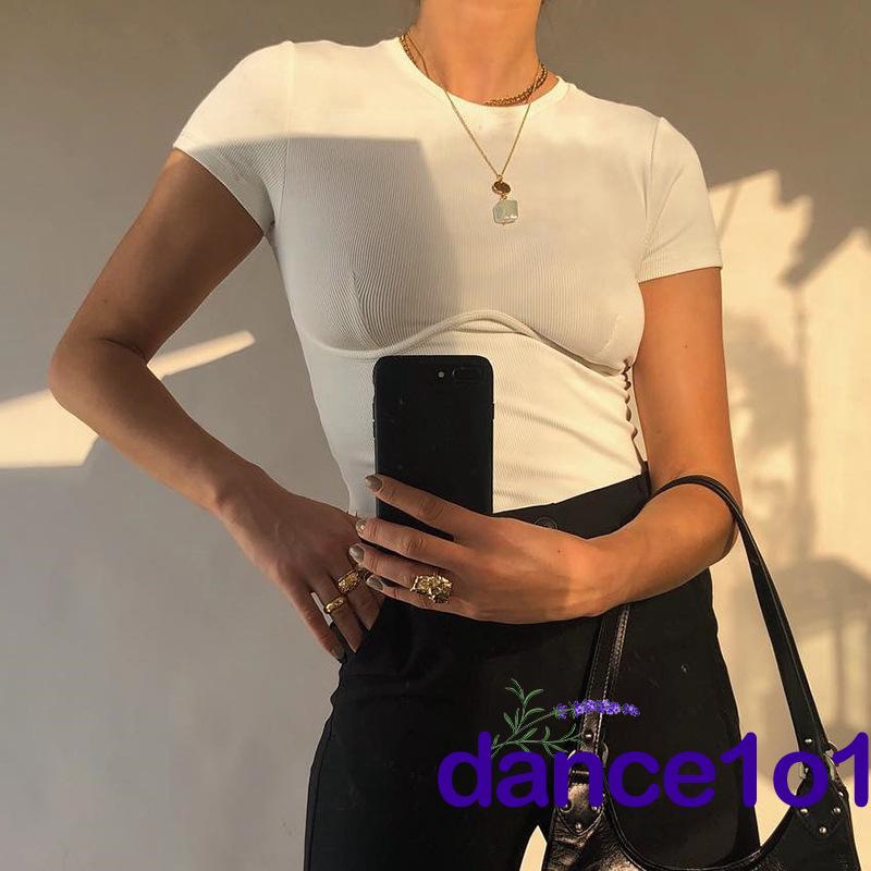 Áo thun tay ngắn màu trơn thanh lịch tùy chọn màu sắc dành cho nữ