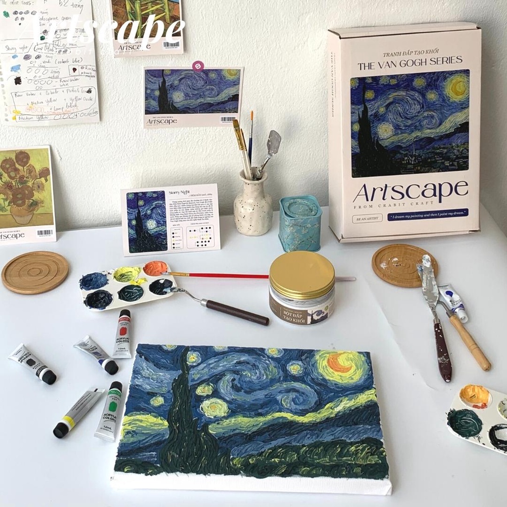 Bộ tranh canvas đắp nổi Van Gogh bộ dụng cụ vẽ và tranh vẽ sẵn Crabit Artscape The Van Gogh Series