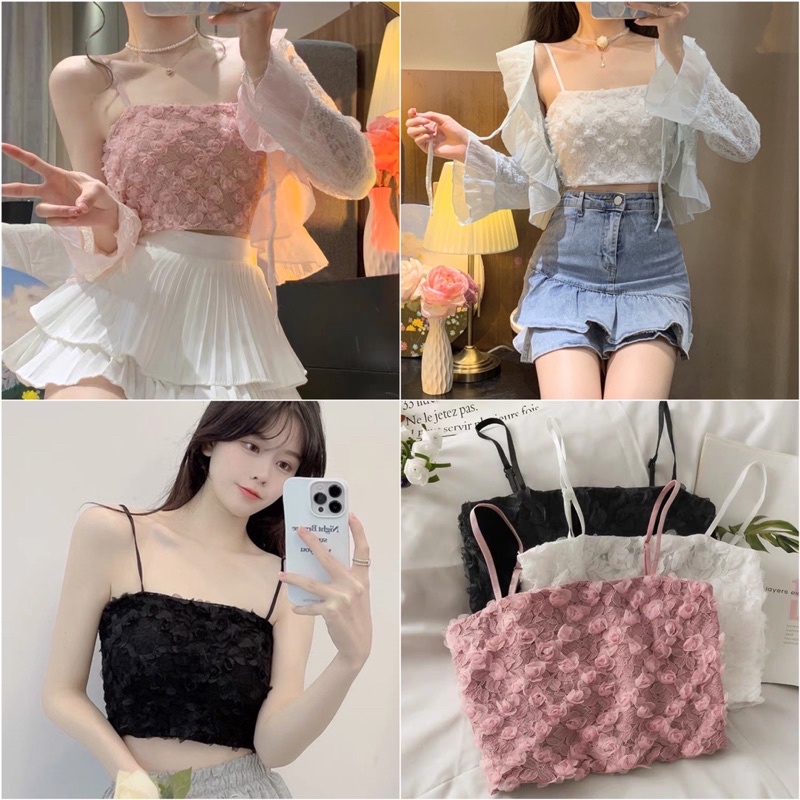 Áo Bra Nữ 2 Dây Hoa Hồng Nổi Có Đệm Ngực Trend Mới 586